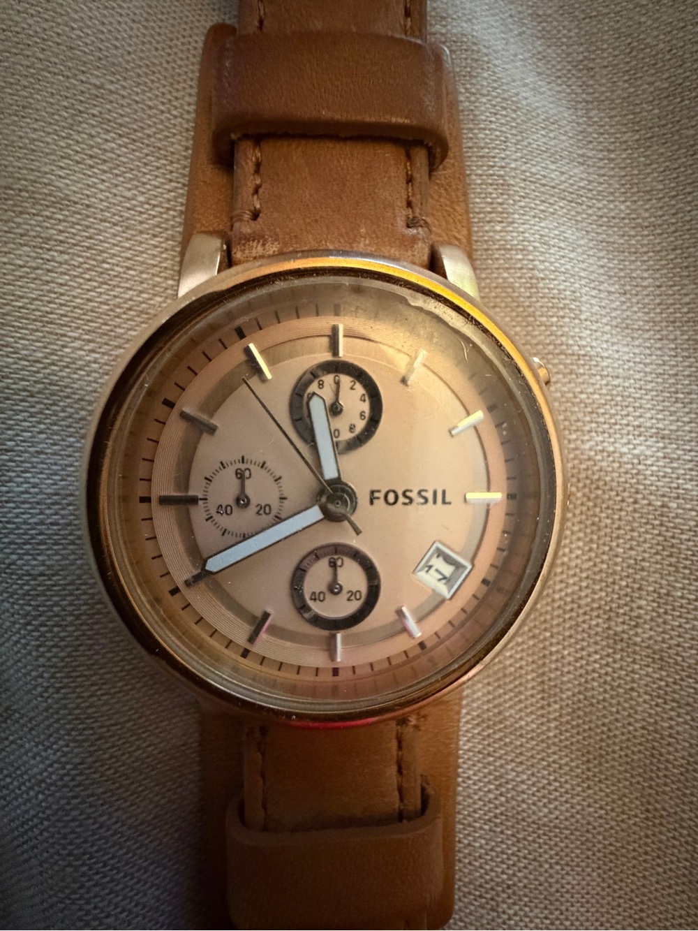 Fossil unisex Brown Leather Chronograph Watch with Gold-Tone Case